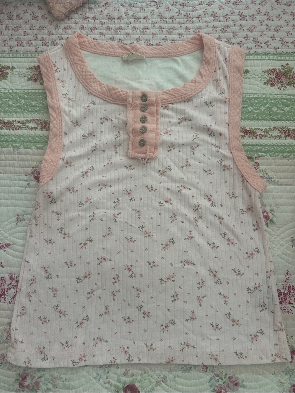 POL Girls Light Pink Floral Tank with Button Placket